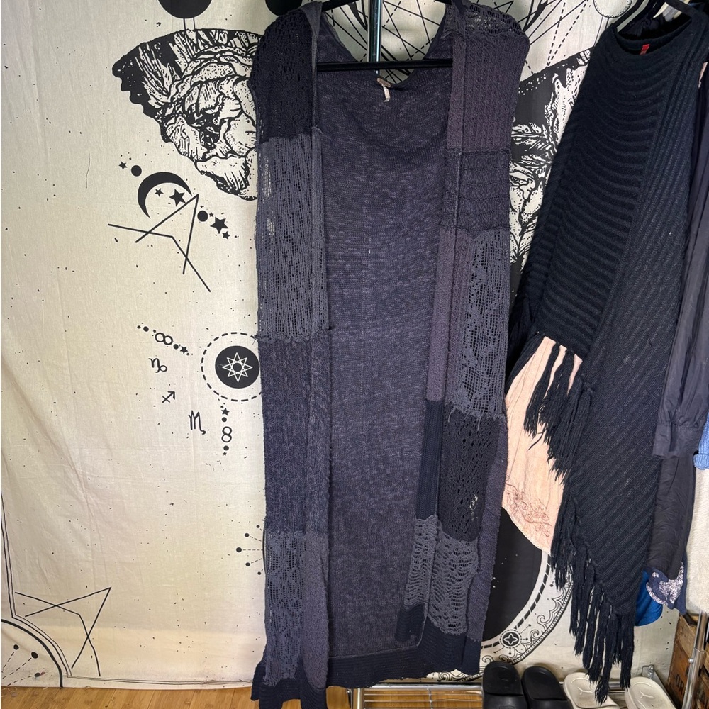 Long gothic Knitted sleeveless cardigan y2k Free People